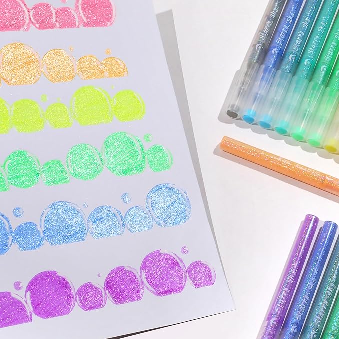 Glitter Highlighters,10Pcs Sparkle Glitter Markers,Chisel Tip Glitter Pens,Glitter Highlighter Assorted Colors ,Mess Free Sparkle Markers,Colorful Supplies for Drawing,Coloring,Journaling,Scrapbooking