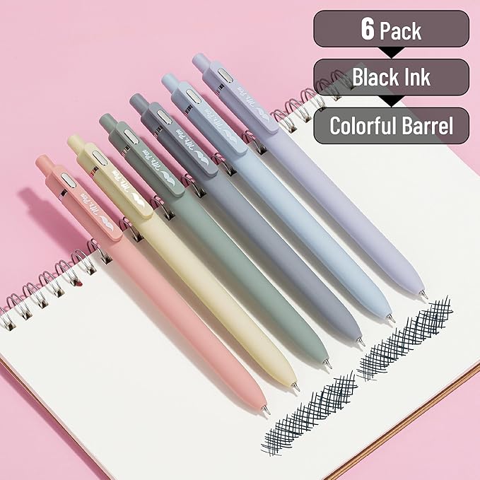 Mr. Pen- Retractable Gel Pens for Journaling, 6 Pack, 0.5 mm Black Ink, Morandi Barrels, Smooth Writing Aesthetic Pens for Women