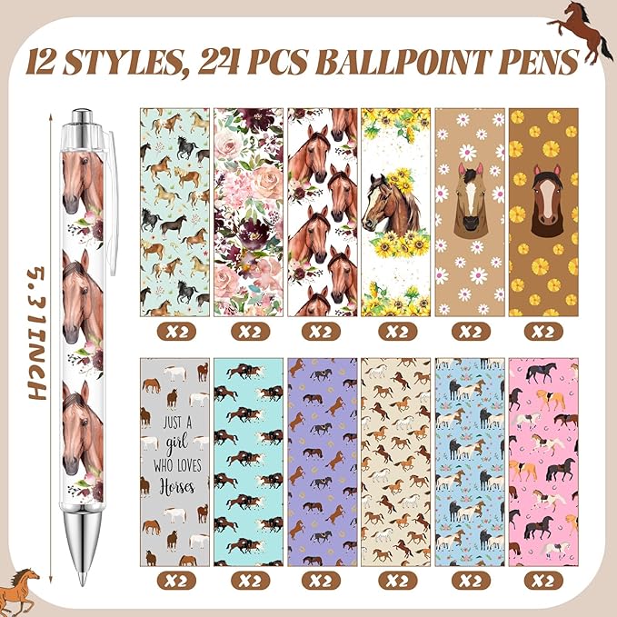 48 Pcs Horse Sticky Notes with Pens Themed Party Favors Gifts Cute Notepad Adhesive Memo Notes Black Ink Ballpoint Pen for Horse Lover Christmas Office School Students Teacher Supplies