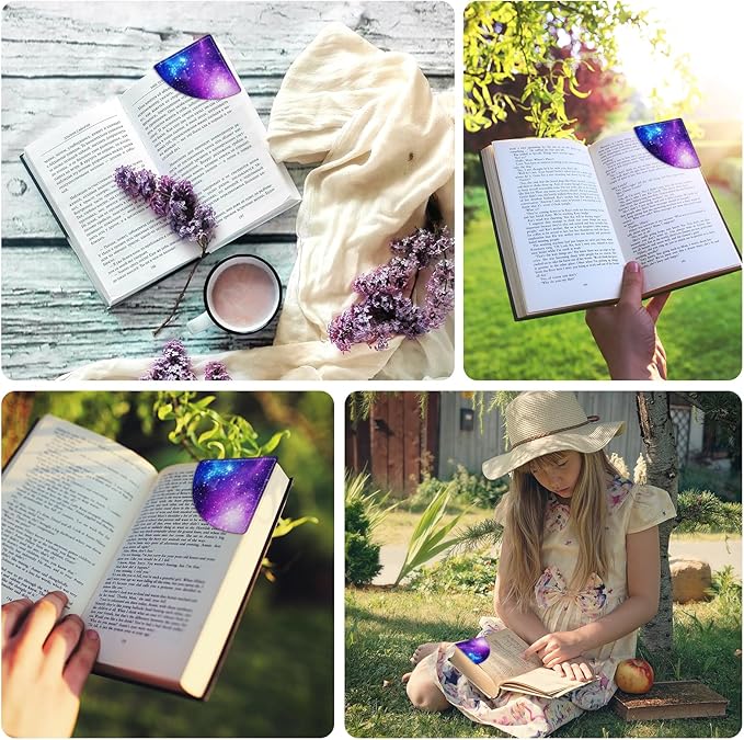 2 Pack Purple Starry Sky Leather Book Corner Bookmark, Durable Handmade Reading Accessories - Gifts for Readers, Women, Men, Teachers, Students
