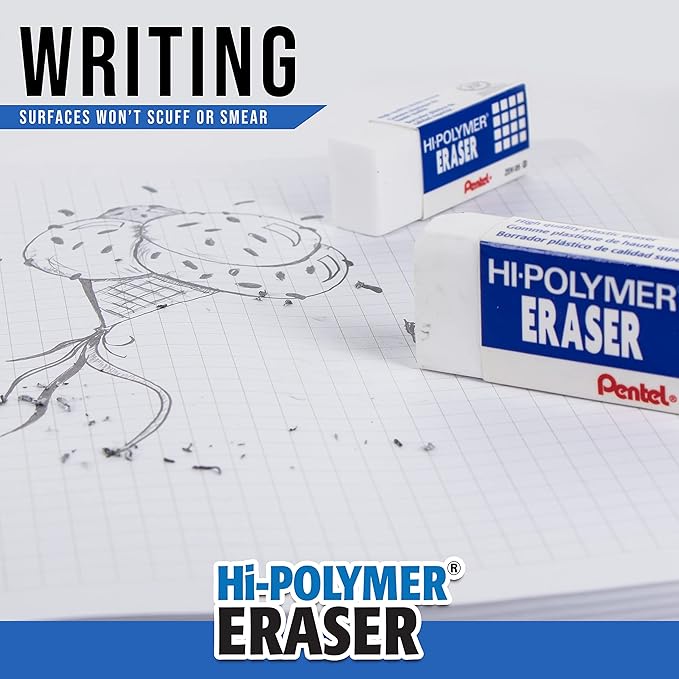 Pentel Hi-Polymer Block Eraser, Small | White | Pack of 8 | ZEH05BP4