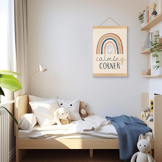 ROXMART Boho Rainbow Calming Corner Poster Hanger Frame, Mental Health Wall Decor, Psychology Therapy Wall Art Prints Decor for Kids Room Therapist Counselor Calming Office, 12x16 Inch