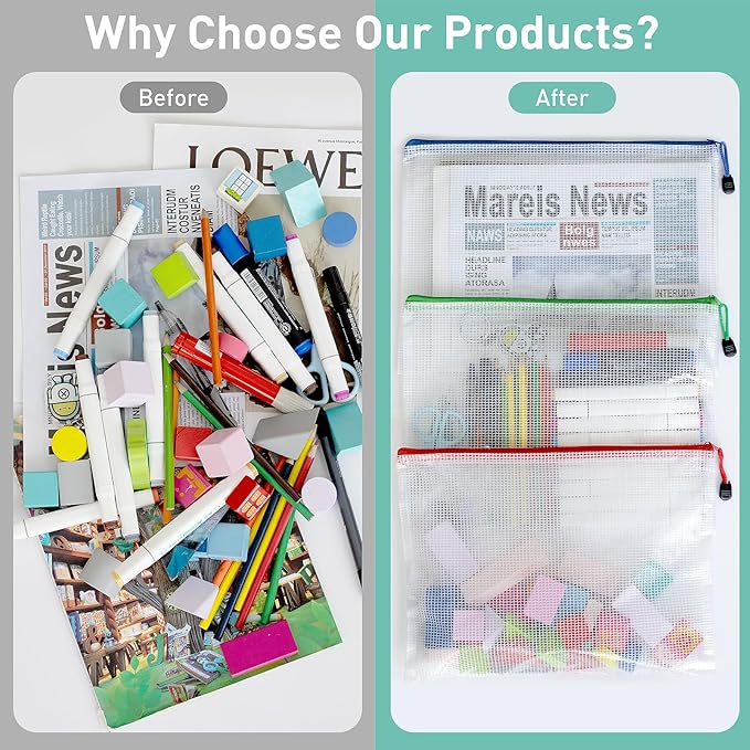 32pcs Mesh Zipper Pouch Bags, B4 Sizes, 8 Colors Zipper Pouches for Organizing, Board Game Storage, Travel, School Office organize