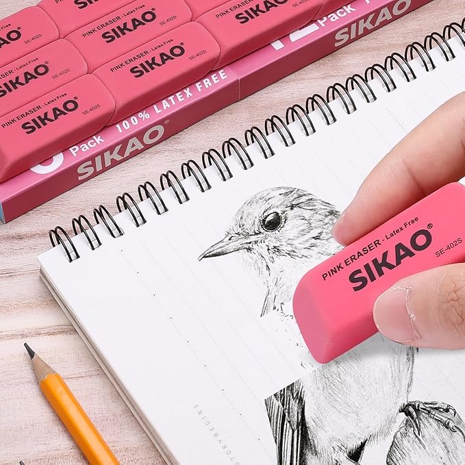 Pink Erasers, 6 Pack Pencil Erasers for Kids – Latex-Free & Smudge-Free Beveled Rubber Erasers for School Supplies, Classroom, Art & Homework