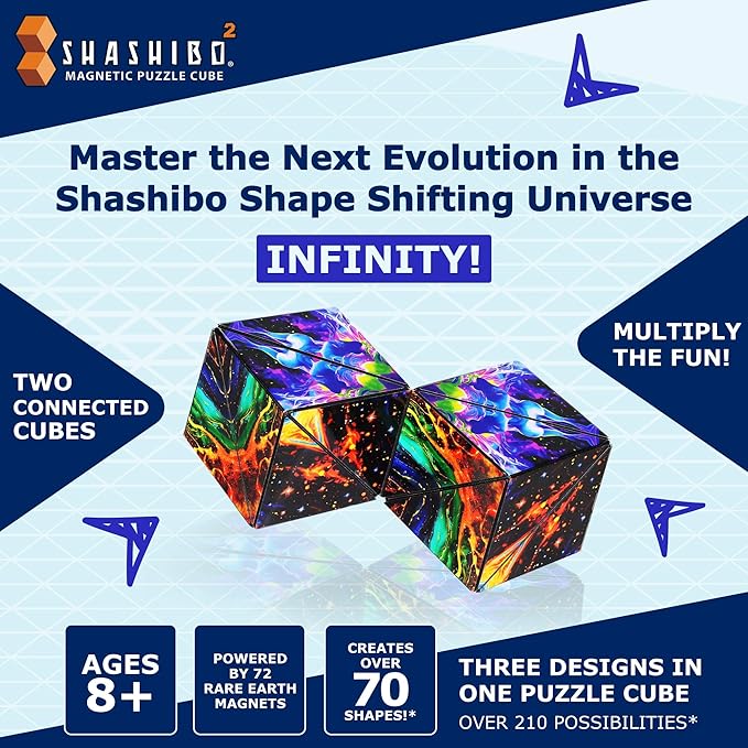 Shashibo Squared Shape Shifting Box – Next Generation XL STEM Puzzle Fidget Toy with Ultra Strong Magnets, Perfect Sensory Gift – Pairs w/All Shashibo Cubes (Infinity)
