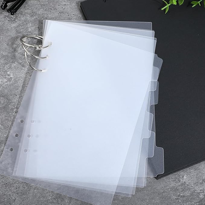 6 Pcs A5 Binder Dividers, 6 Holes Clear Binder Divider Index with Tabs Insertable Plastic Index Divider Sheets 6 Rings Planner Divider Index Page for Binder Notebook Journal Diary Memo Notepad
