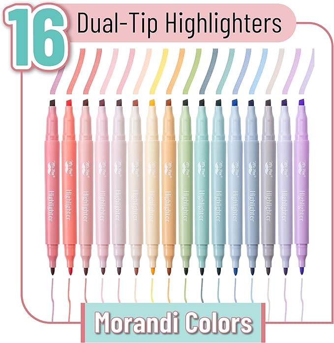 Mr. Pen- Dual Tip Highlighters, 16 Pack, Fine & Chisel, Cute Highlighters Assorted Colors, Dual Tip Markers