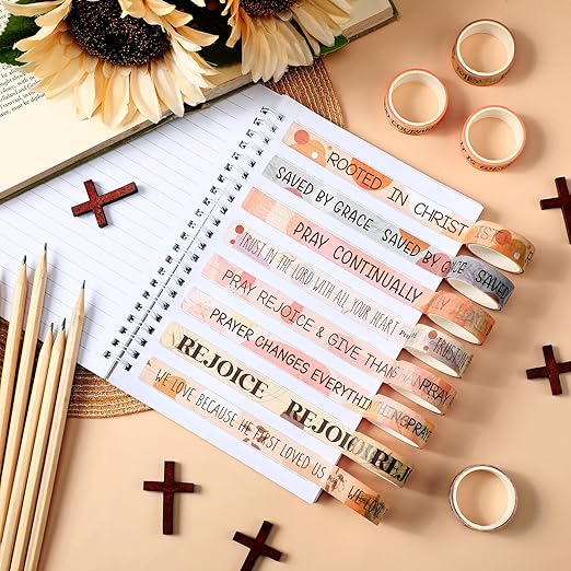 Janlaugh 24 Rolls Christian Washi Tape for Bible Journaling Gifts Bulk Religious Inspirational Scripture Supplies Boho Bible Verse Washi Tape for Study Crafting Valentine's Day DIY Gifts