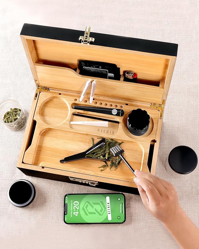 OZCHIN Large Bamboo Box with Combination Lock Decorative box for Home Great Gift Choice Storage Lockbox with Storage Jar, Christmas Gifts for Men Women