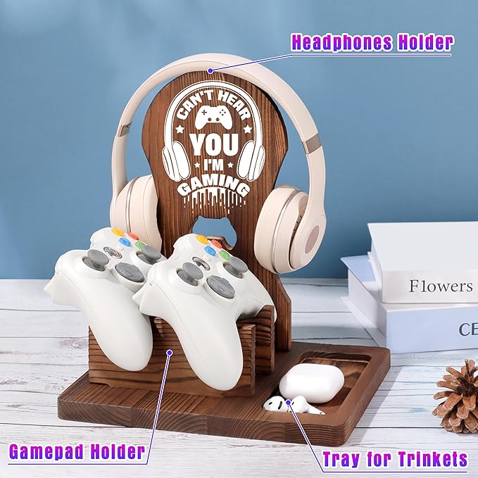 Valentine Gamer Gifts for Teen Boy, Gamer Accessories Stuff, Gaming Gifts for Son, Boyfriend, Husband, Wooden Headphone Stand