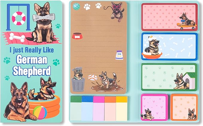 B1ykin Cute Sticky Notes Set - I Just Really Like German Shepherd Self-Stick Notes Pad, 550 Sheets Writing Memo Pages Sticky Notepad for Teacher Appreciation Gift School Office (German Shepherd)
