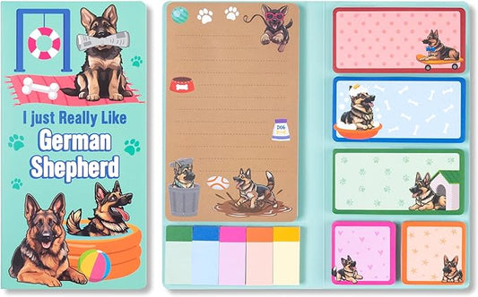 B1ykin Cute Sticky Notes Set - I Just Really Like German Shepherd Self-Stick Notes Pad, 550 Sheets Writing Memo Pages Sticky Notepad for Teacher Appreciation Gift School Office (German Shepherd)