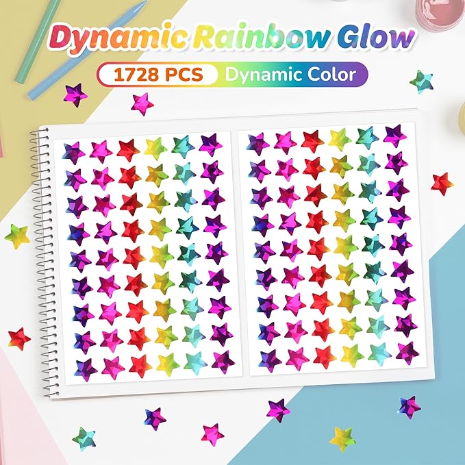1,728 Holographic Star Stickers - Mini Stickers for Kids Classroom, Shiny Small Stars (0.6") for School Teacher Supplies & Behavior Reward Charts ST-32-S