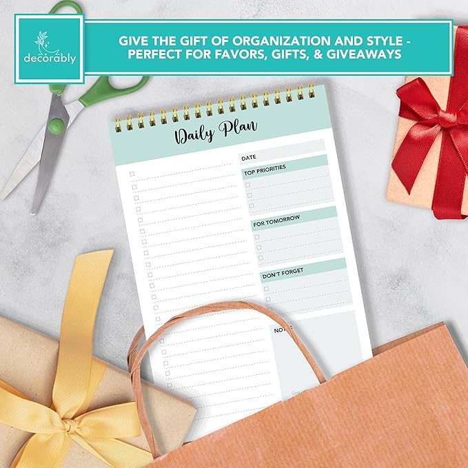 Decorably 52 Sheets Mint Green-Themed Undated Daily to Do List Notepad, 6.5x10in Spring-Bound Planner Pad, Easy Tear-Off Design, with Priorities, Checklist, Agenda, Reminders, Notes - Home, School