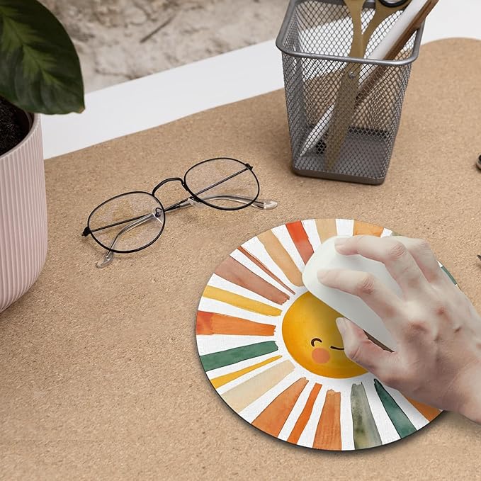 Boho Watercolor Rainbow Sun Mouse Pad,Cute Rainbow Sunshine Mouse Pads Mousepad for Desk Home Office Dorm Computers Laptop, Boho Office Supplies Desk Accessories, 7.9x7.9 Inch