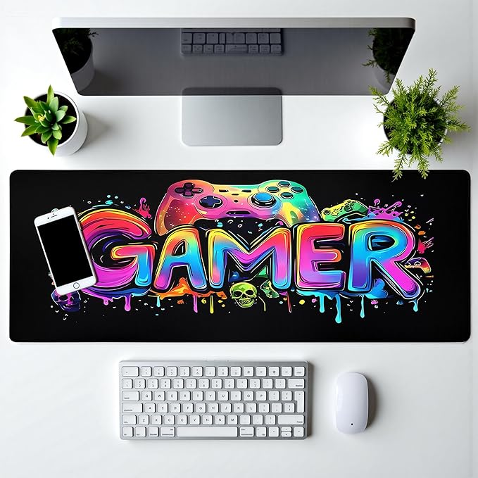 Gamer Mouse Pad Abstract Black Mouse Pad 31.5x11.8 Inch Aesthetic Skull Texture Non-Slip Rubber Base Large Mousepad Stitched Edges Keyboard Mouse Mat Desk Pad for Office and Home