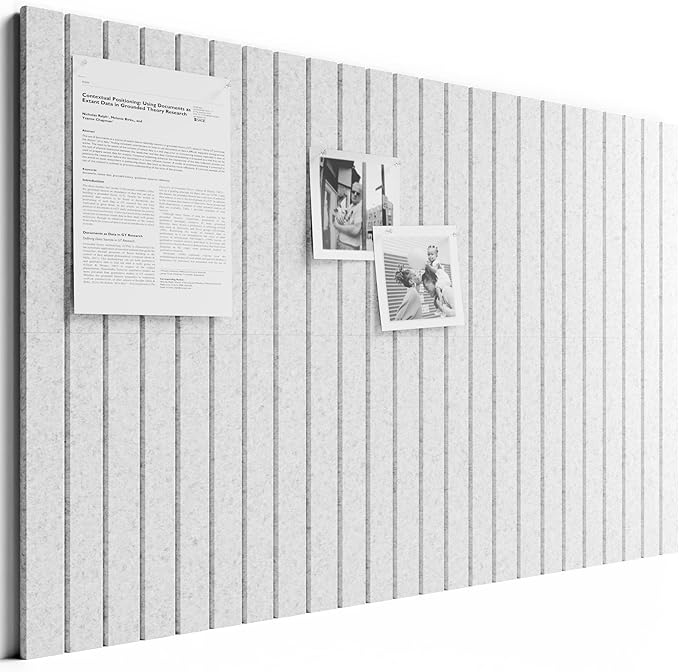 Bumusty Large Cork Board Alternative-36 x 24" Felt Bulletin Board Tiles, with 30 Pushpins, 40 Adhesive Tabs, 6-Pack Slat Wall Paneling, Cork Boards for Office Push Pin Board Felt Board-Light Gray