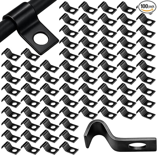 100 Pcs Black Cable Wire Screw Clips 1/4 Inch, Zinc Plated Steel Clamp Outdoor Cord Clips for Wall Mounting Wire Management