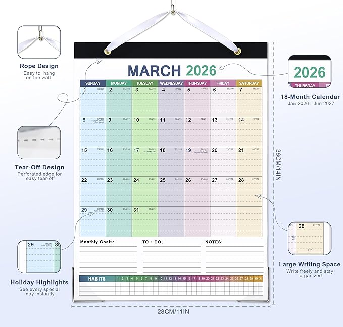 Desk Calendar 2026-2027, 18 Months Calendar from Jan. 2026 to Jun. 2027, 11" x 14" Desktop/Wall Monthly Calendar with Corner Protectors, Ample Space & Habit Tracker for Home School Office