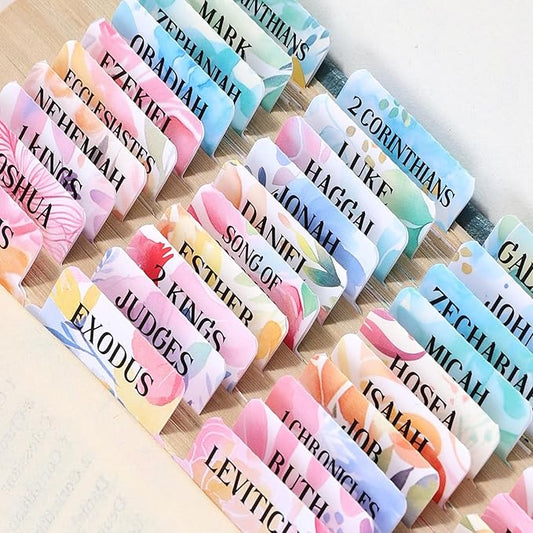 Bible Tabs for Women, 66 Large Print Laminated Bibles Chapters Index Tabs and 39 Blank Dividers Sticky Labels, Cute Beauty Bloom Bible Study Supplies, Journaling Accessories, Christian Gifts for Men