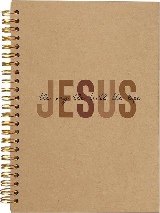 Boho Christian Notebook Journal, Christian Gifts for Women, Bible Notebooks for Note Taking, Bible Journaling Notebook, Jesus the Way the Truth the Life Hardcover Spiral Notebook 5.5x8.3 kraft paper