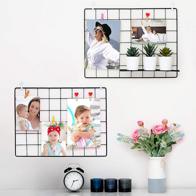 ODOXIA 2 Pack Wire Wall Grid Panel | Photos & Pictures Display Grid Wall Panels | Black, Magnetic & Metal Grid | Photo Grid Wire Board | Hanging Home, Office & Kitchen Decor