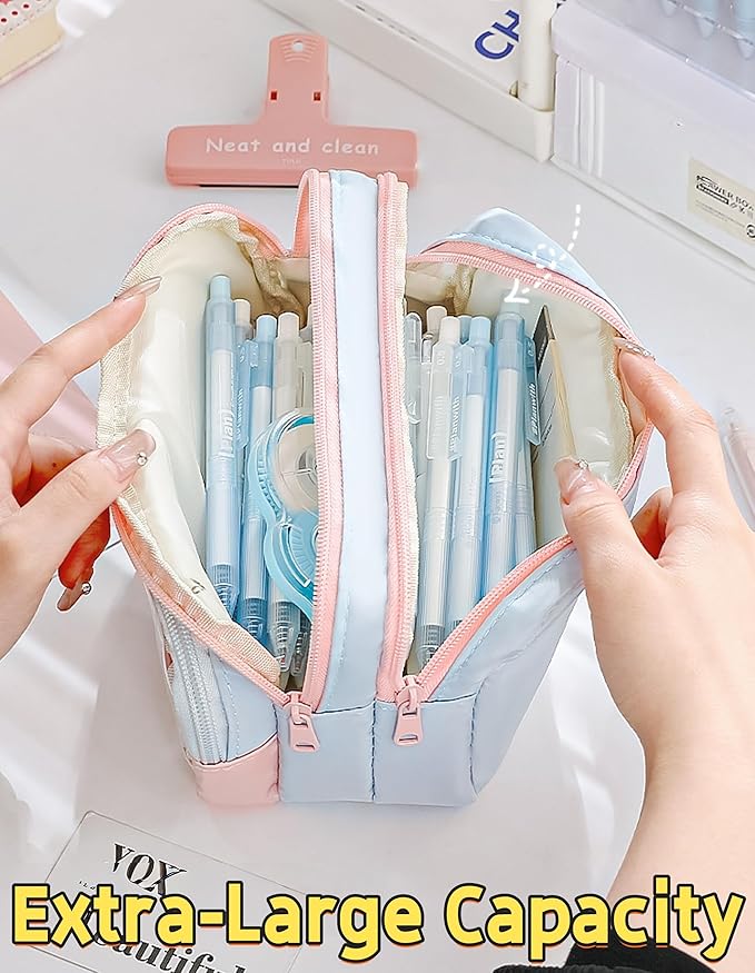4-Layer Transparent Large Capacity Pencil Case - Ins Aesthetic Japanese Style Makeup & Supplies Organizer Pouch (Brown)