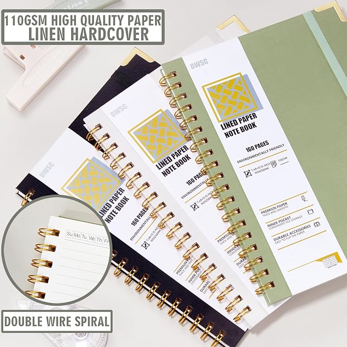 Lined Spiral Notebook with thick 110 GSM Papers, 480 Pages B5 Size College Ruled Notebook, Hardcover 7.1 x 10 Inches Journal for Women and Men, Notebooks for work, School, 3 Pack Mix