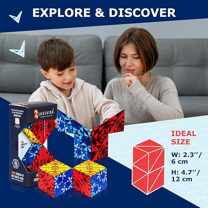 Shashibo Squared Shape Shifting Box – Next Generation XL STEM Puzzle Fidget Toy with Ultra Strong Magnets, Perfect Sensory Gift – Pairs w/All Shashibo Cubes (Primary)