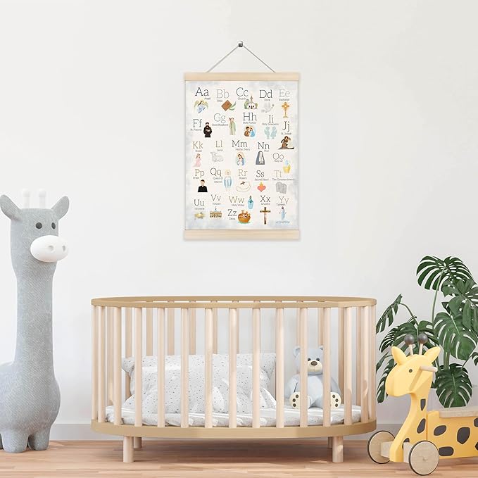 Koesus Christian Alphabet Wall Art Poster Hanger Frame 12x16 Inch, Bible Alphabet ABC Educational Canvas Pictures Prints Framed Wall Decor for Toddler Nursery Classroom Preschool