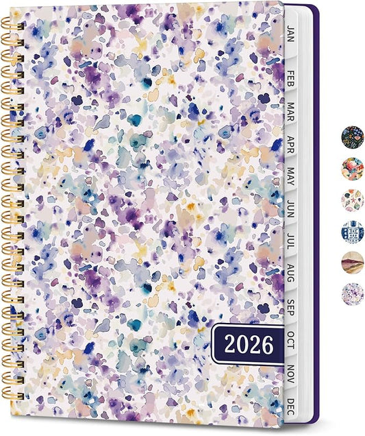 2026 Planner, Weekly and Monthly Planner for Women, Jan 2026 - Dec 2026 Pretty 2026 Calendar Planner with Monthly Tabs, Inner Pocket, Spiral Binding, Perfect for Office Home School - 8.5" x 11", Purple Blocks