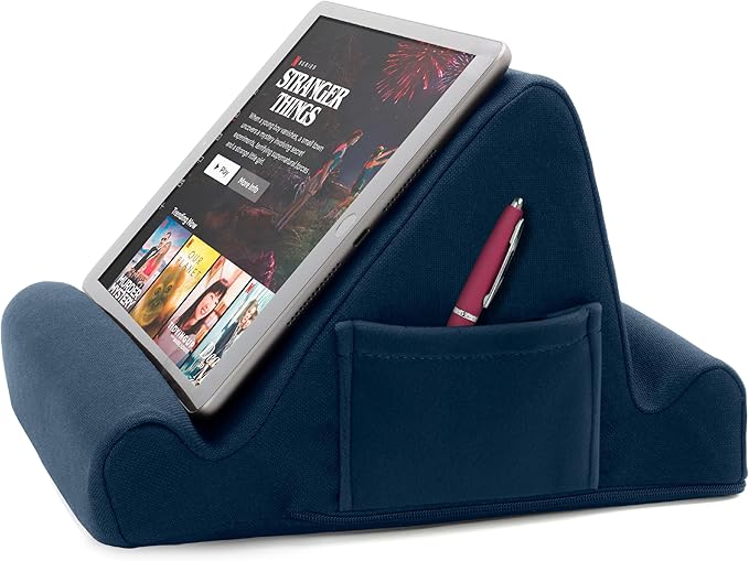 Brookstone Tablet Lap Cushion - Tablet and Phone Holder for Bed, Flights, and Travel, Two Angled Memory Foam Lap Desk for Reading and Hands Free Viewing, Compatible iPad and Kindle Accessories, Blue