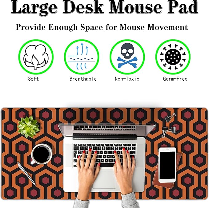 Office Desk Mat Red Yellow Big Mouse Pad Gaming Desk Pad Full Desk Mat Non-Slip Rubber Base Waterproof with Stitched Edges 35.4" X 15.7" for Game Office, The Shining Carpet Style