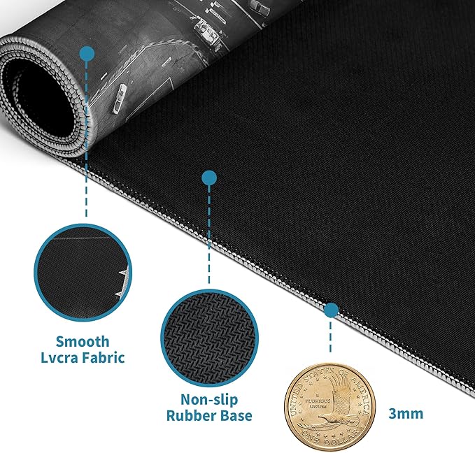Extended Gaming Mouse Pad with Aircraft Airport Design - Large, Thick Rubber Desk Mat with Precision Locking Edge, Washable & Non-Slip Surface for Computer, Esports - Ideal Gift 31.5x11.8 in