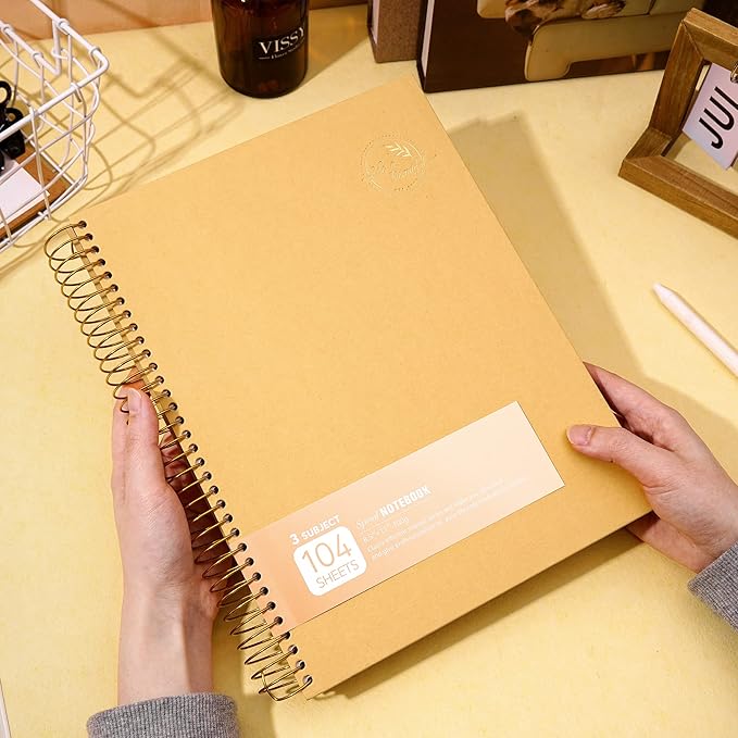 8.5 x 11 Large Spiral Notebook 3 Subject Spiral Notebook Hardcover Spiral Notebook for Note Taking 120 Sheets College Ruled Journal for School Office Supplies Writing Journal,Brown