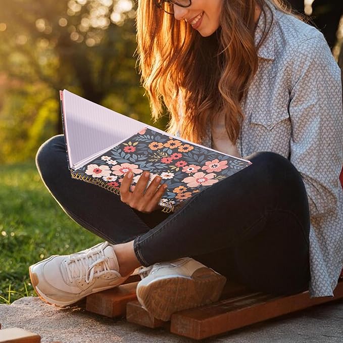 CAGIE Spiral Notebook 8.5 x 11 Hardcover Notebooks College Ruled with Large Pocket Aesthetic Floral Note Book Spiral Bound Journal Notebooks for Work Note Taking Women Writing School, 200 Pages
