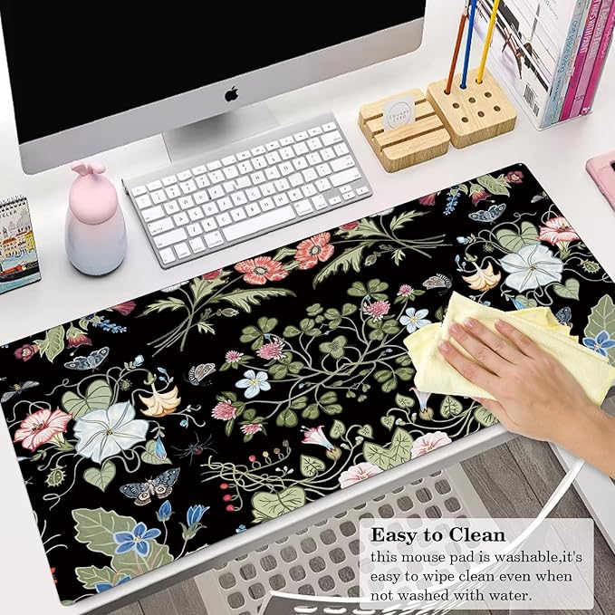 Morning Glory Flower Desk Protector, Stitched Edges Mouse Pad, Large Office Mat, Non-Slip Blotter, Laptop Writing Pad for Office and Home (31.5" x 15.7")