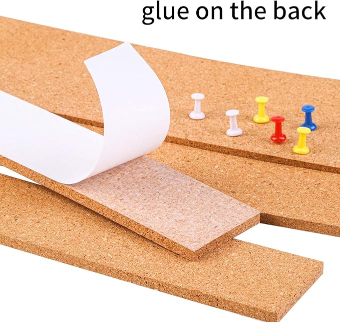 Cooraby 12 Pack Cork Strips 15 x 2 Inch Frameless Self-Adhesive Cork Board with 40 Pieces Cork Board Pins for Classroom Office