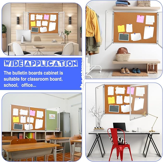 48"x36" Enclosed Bulletin Board Weather Resistant Lockable Outdoor Cork Fabric Display Board Aluminum Frame Wall Mounted 2 Locking Door for Office School Commercial 12xA4(Brown, Silver Frame)