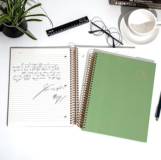 FLYING EAGLE Spiral Notebook 8.5 X 11, 1 Subject, 200 Pages College Ruled Notebook, 3-Hole Punched Paper, Hardcover Spiral Bound Notebooks for Work, School, Lined Note Taking, Green