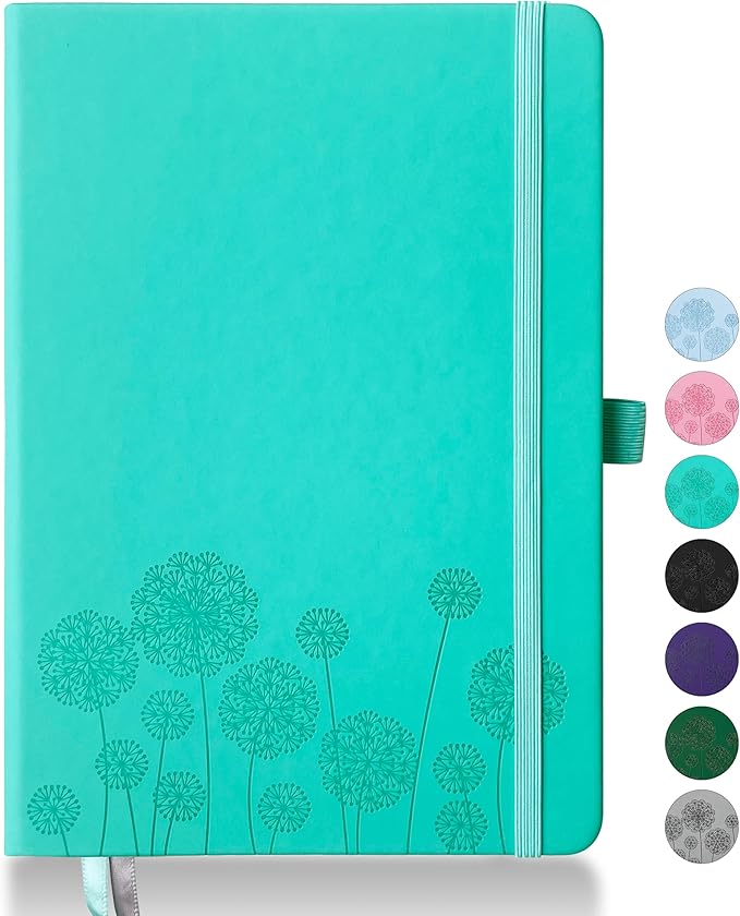 Notebook Journal for Women,A5 Hardcover Leather Journaling Notebooks for Work,200 Pages Travel Journal for Women Men with Pen Holder and Ribbon,5.78"×8.34"(Turquoise)
