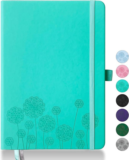 Notebook Journal for Women,A5 Hardcover Leather Journaling Notebooks for Work,200 Pages Travel Journal for Women Men with Pen Holder and Ribbon,5.78"×8.34"(Turquoise)