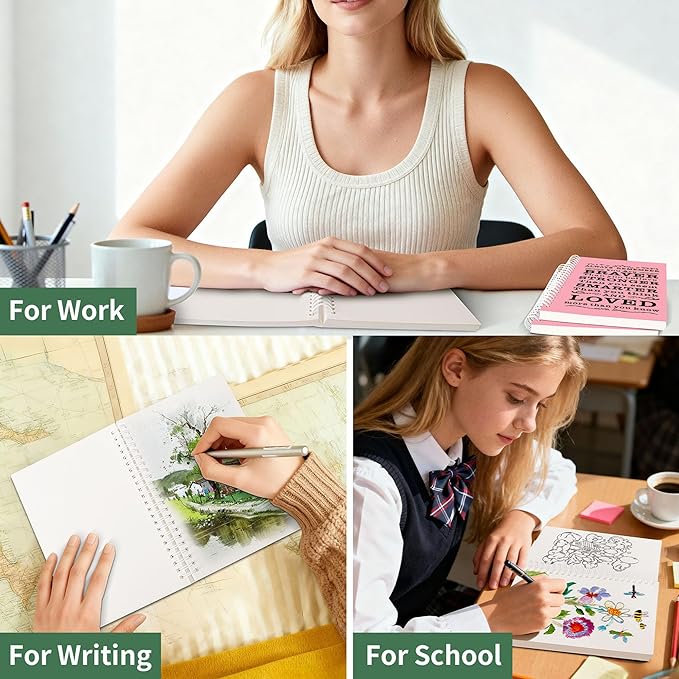 4Pcs Blank Spiral Notebook,Inspirational Gifts A5 Hardcover Sketch Book,Art Sketchbook for Drawing, Unlined, Plain Sketch Book for Women Men Work Writing,160 Pages (4, Blank Page mix light)