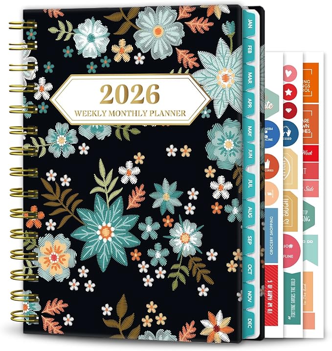 Ymumuda 2026 Planner, Daily Weekly and Monthly Planner，Jan 2026 - Dec 2026, 8.4" x 6.3", 2026 Calendar Planner Book with Tabs, Spiral Notebook with Inner Pocket for Office Home School Supplies