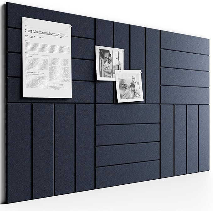 Bumusty Large Cork Board Alternative-36 x 24" Felt Bulletin Board Tiles, with 30 Pushpins, 40 Adhesive Tabs, 6-Pack Slat Wall Paneling, Cork Boards for Office Push Pin Board-Deep Charcoal Blue