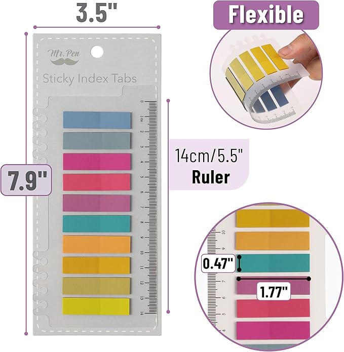 Mr. Pen- Sticky Tabs, 1600 Pcs, Colorful Book Tabs, Transparent Sticky Tabs for Books, Sticky Note Tabs, Page Markers Tabs, Book Markers, Page Tabs, Book Tabs for Annotating Books, Book Sticky Tabs