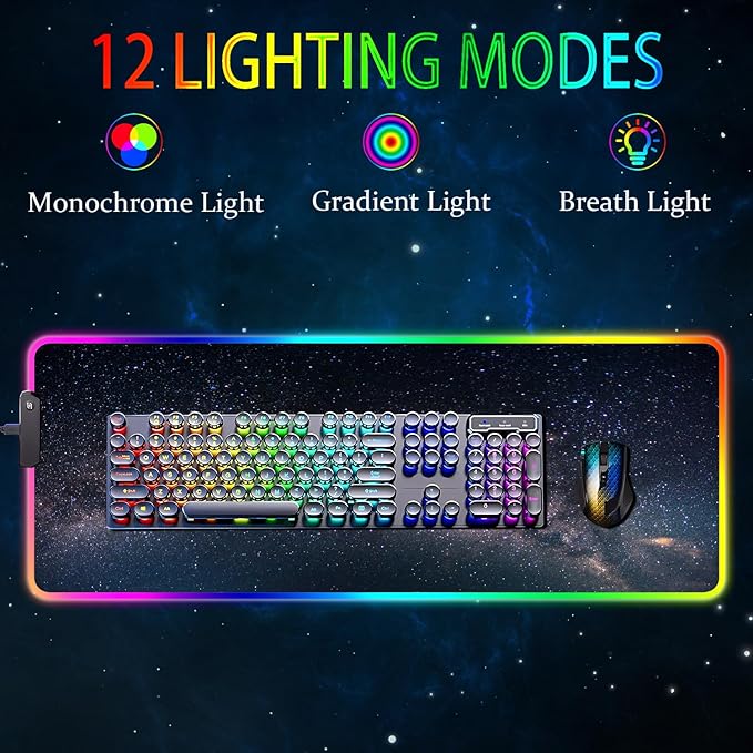 RGB Gaming Mouse Pad, Large Mousepad with Led Light, Keyboard Pad Gaming Accessories for Desk, Non-Slip Rubber Base Big Mouse Mat for Gamer, 31.5 X 11.8 Inch, Galaxy