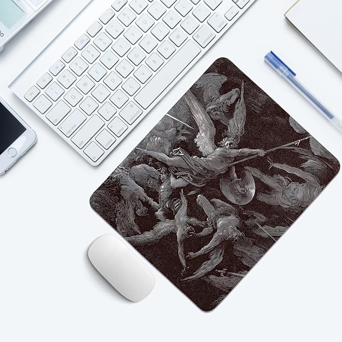 Dark Gothic Mouse Pad,Vintage Hell Desk Mat,Vintage Desk Decor,Blck and White Renaissance Mouse Pad for Dorm Home Office Decor,10.2x8.3 Inch