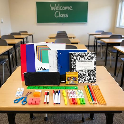 Kindergarten Elementary School Supplies Classroom Must Haves for Boys Girls 1st 2nd 3rd 4th Grade & Home School Essentials for Kids Kit with Notebooks, Folder, Pencils, Crayons, Markers, Glue, Scissor
