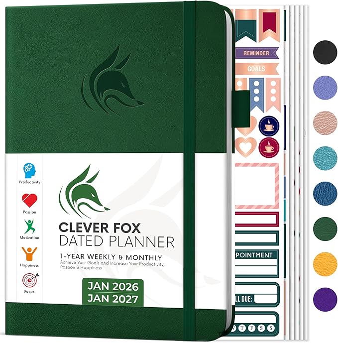 Clever Fox Dated Planner 2026-2027 – Weekly Life Planner Notebook for Time Management – Planner with Habits Tracker & To-Do List (Forest Green)